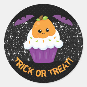 Kawaii Pumpkin Halloween Cupcake Classic Round Sticker