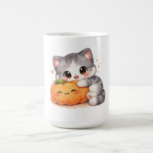 Kawaii Pumpkin Hug Kitty – Cute Cosy Fall Cat Coffee Mug