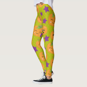 Kawaii Pumpkin & Purple Stars Leggings