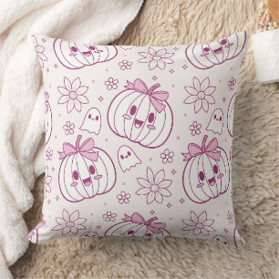 Kawaii Pumpkins, Ghosts & Flowers Cushion