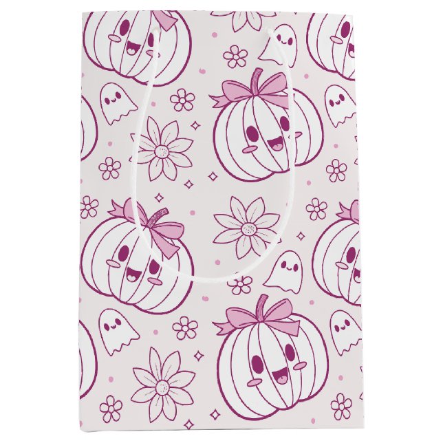 Kawaii Pumpkins, Ghosts & Flowers Medium Gift Bag (Front)