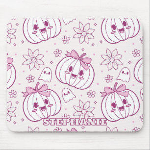 Kawaii Pumpkins, Ghosts & Flowers Mouse Pad