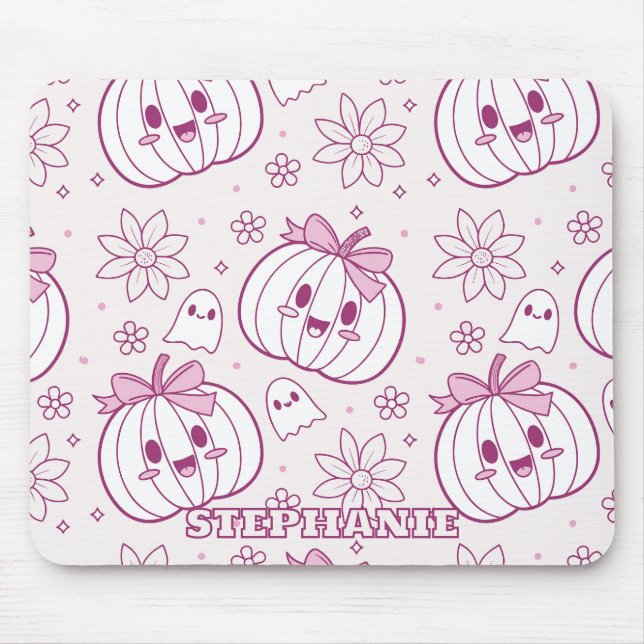 Kawaii Pumpkins, Ghosts & Flowers Mouse Pad (Front)