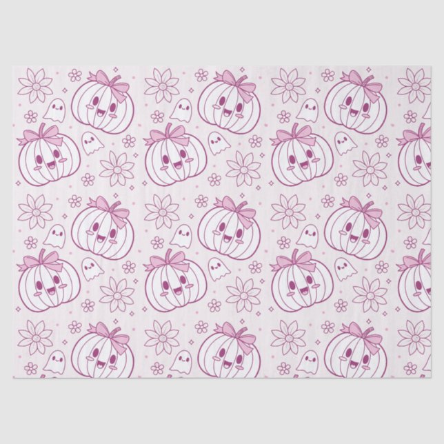Kawaii Pumpkins, Ghosts & Flowers Tissue Paper (Front)
