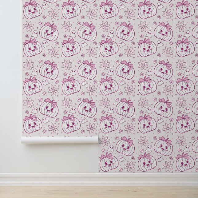 Kawaii Pumpkins, Ghosts & Flowers Wallpaper (Application)