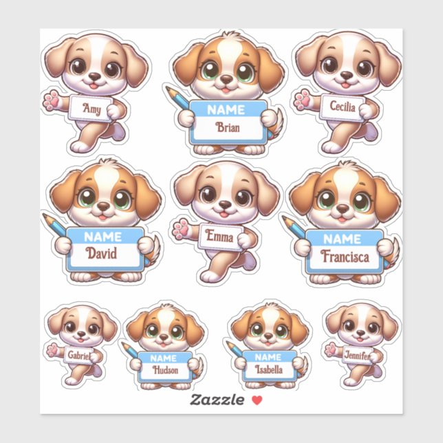 Kawaii Puppy Name Card Stickers-personalise your  (Sheet)