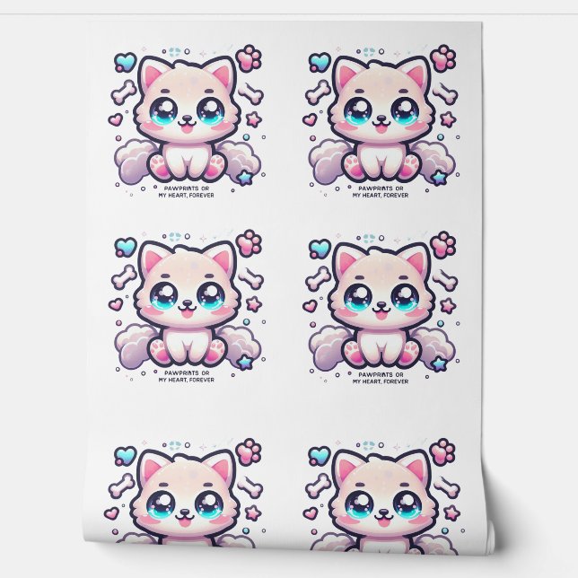  Kawaii Puppy Pawprints on My Heart, Forever Wallpaper (Unrolling)