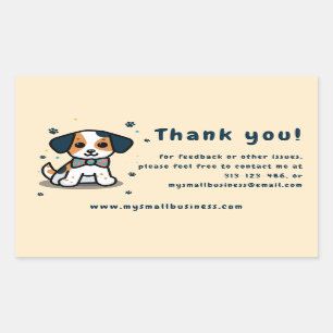 Kawaii puppy thank you business information rectangular sticker