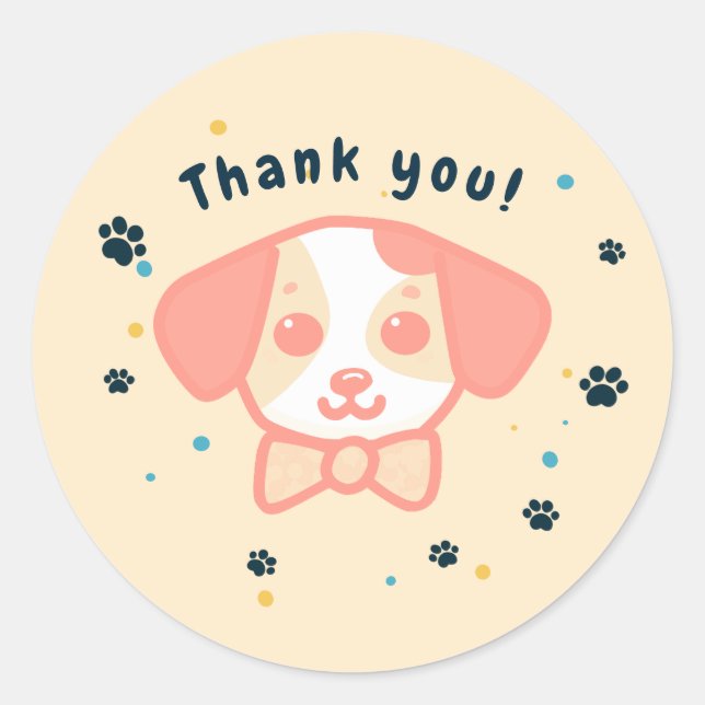 Kawaii puppy thank you classic round sticker (Front)