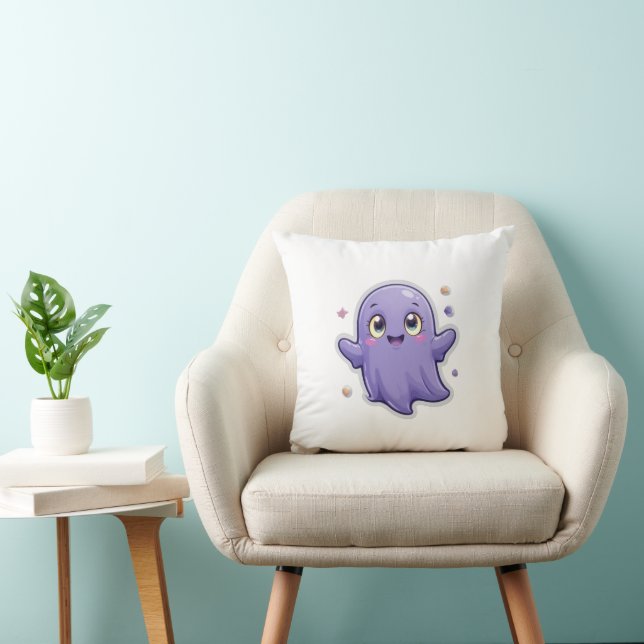 Kawaii Purple Ghost Throw Pillow Cute Halloween    (Chair)