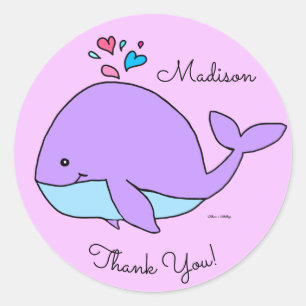 Kawaii Purple Whale Customized Classic Round Sticker