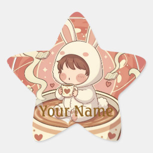 Kawaii Rabbit Coffee Star Reward Sticker