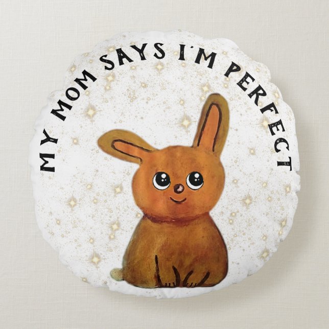 Kawaii Rabbit Spring Pastel Illustration Round Cushion (Front)
