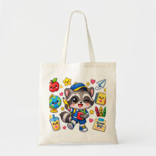 Kawaii Racoon Back to School Tote Bag