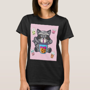 Kawaii Racoon Bubble Boba Milk Tea Japanese Aesth T-Shirt