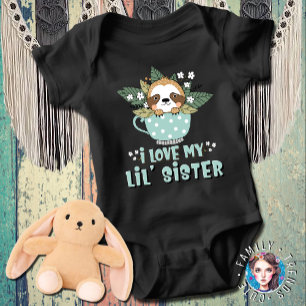 Kawaii Racoon I Love My Little Sister Baby Bodysuit
