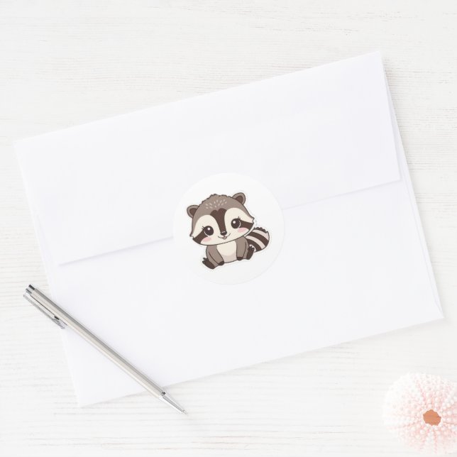Kawaii Racoon Round Sticker (Envelope)
