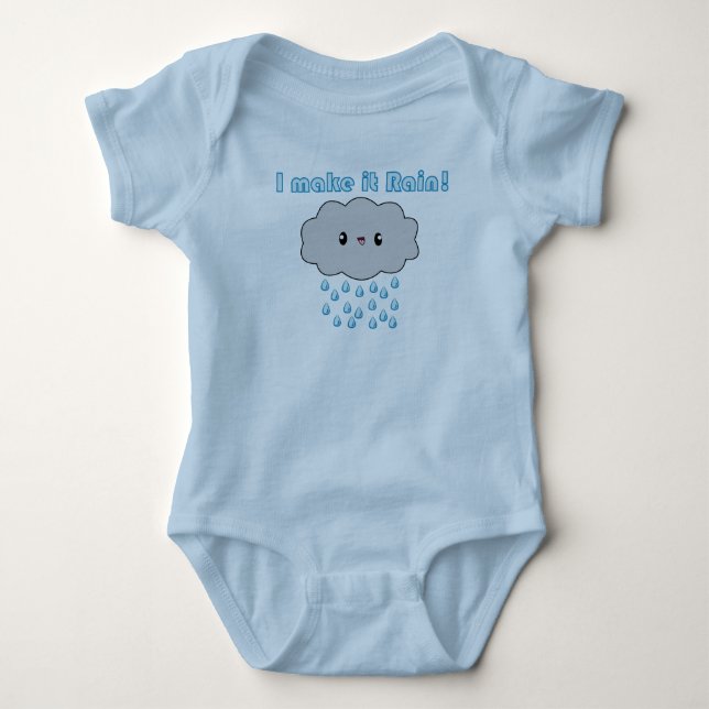 Kawaii Rain Cloud I Make it Rain! (blue text) Baby Bodysuit (Front)