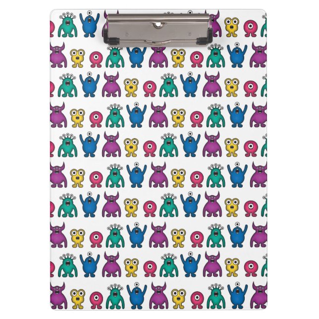 Kawaii Rainbow Alien Monsters Pattern Clipboard (Front)