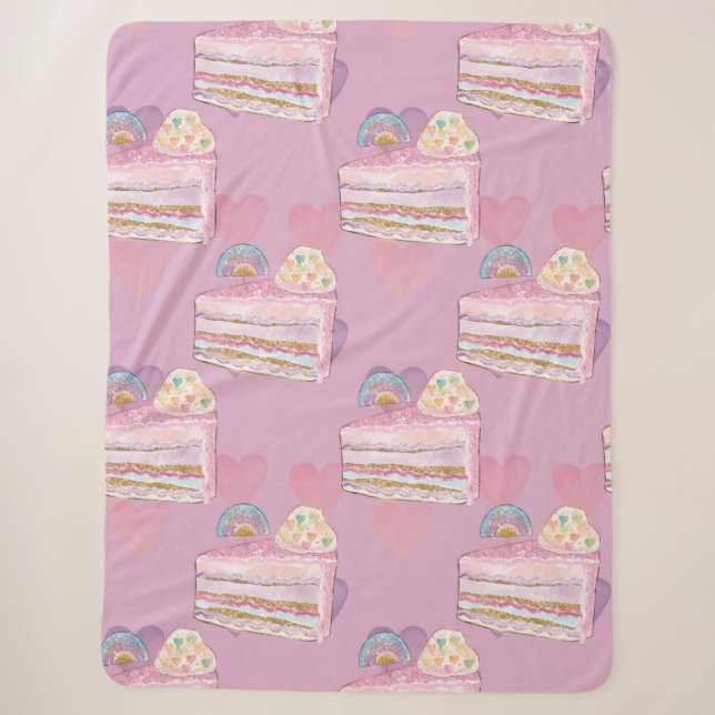 Kawaii Rainbow Cake Pattern – Pastel Purple Sherpa Blanket (Front)