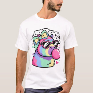 Kawaii Rainbow Capybara with Heart Sunglasses & Bu T-Shirt