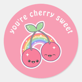 Kawaii Rainbow Cherries Classic Round Sticker
