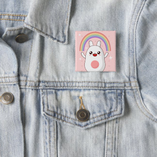 Kawaii rainbow clipart 15 cm square badge