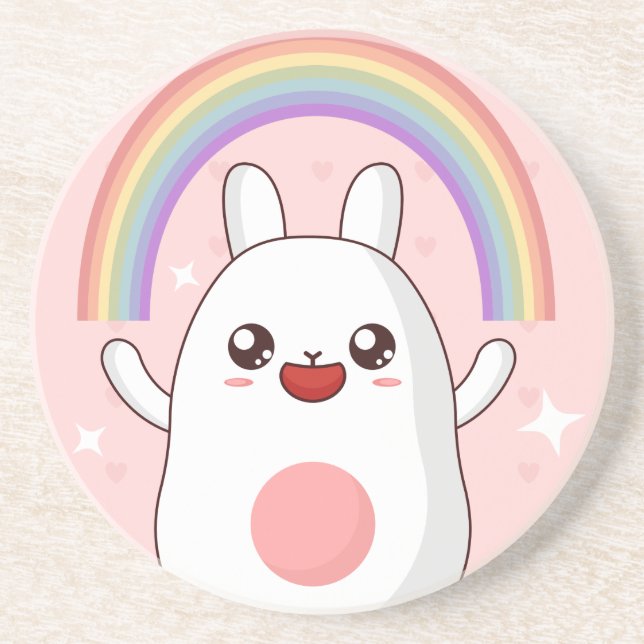 Kawaii rainbow clipart coaster (Front)