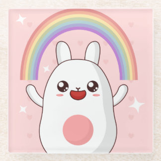 Kawaii rainbow clipart glass coaster