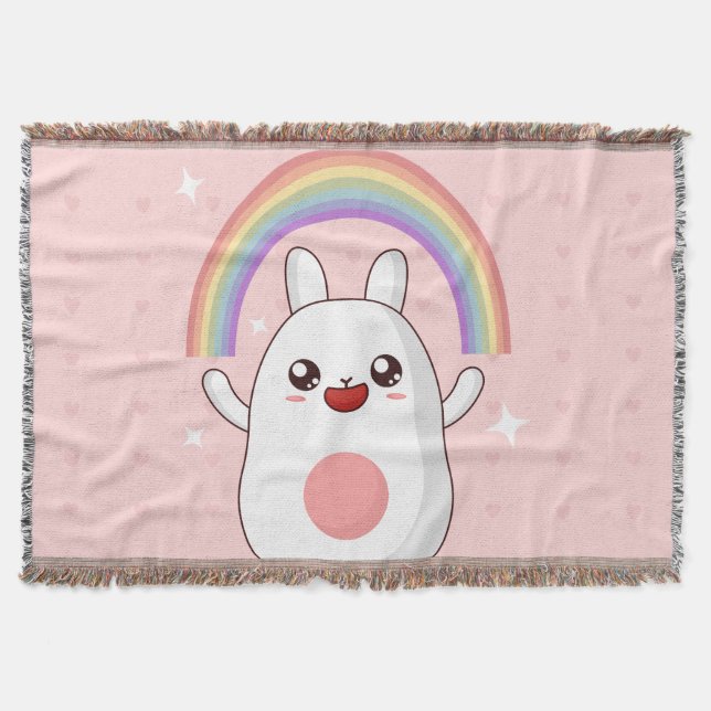 Kawaii rainbow clipart throw blanket (Front)