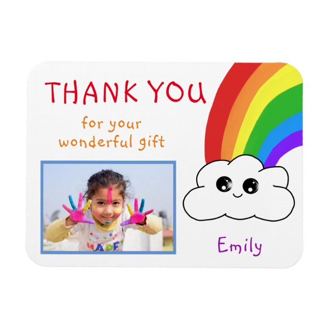 Kawaii Rainbow Clouds Birthday Thank you Photo Magnet (Horizontal)