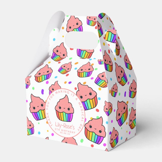 Kawaii Rainbow Cupcake Birthday Party Favour Box (Front Side)