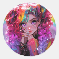 Kawaii Rainbow Hair Braids Anime Girl