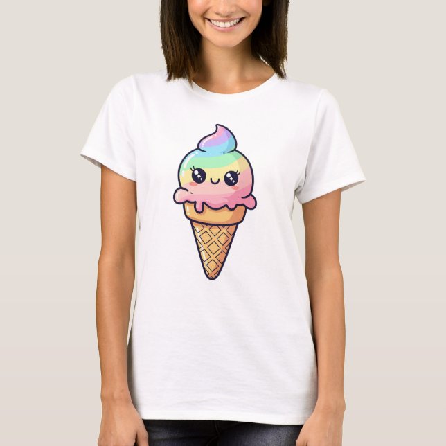 Kawaii Rainbow Ice Cream Cone T-Shirt (Front)