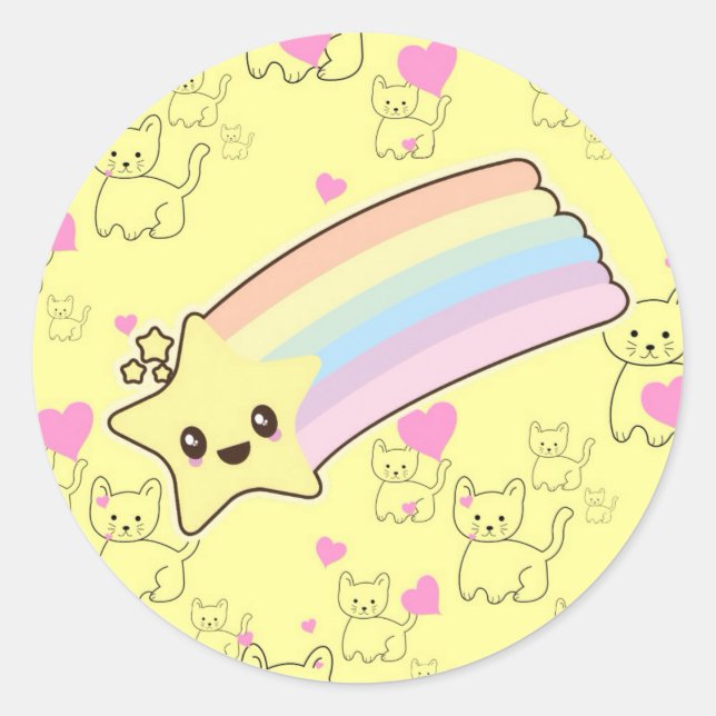 Kawaii rainbow kittens pattern so cute. So Kawaii Classic Round Sticker (Front)