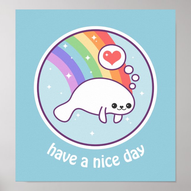 Kawaii Rainbow Manatee Poster (Front)