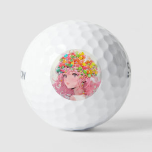Kawaii Rainbow Pastel Candy Mushroom Anime Girl Golf Balls