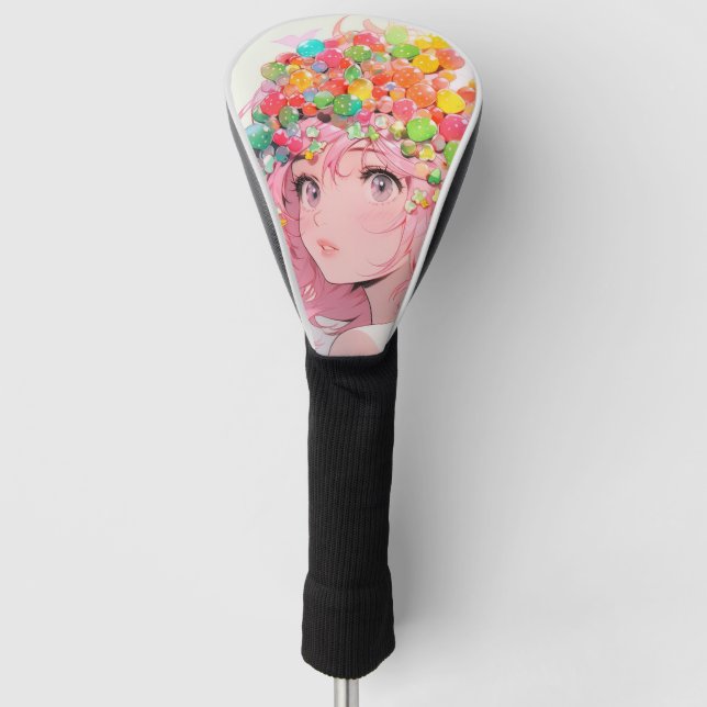 Kawaii Rainbow Pastel Candy Mushroom Anime Girl Golf Head Cover (Front)