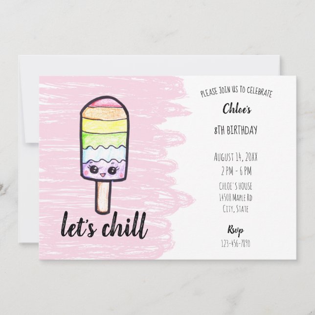 kawaii rainbow popsicle birthday cute Let's chill Invitation (Front)