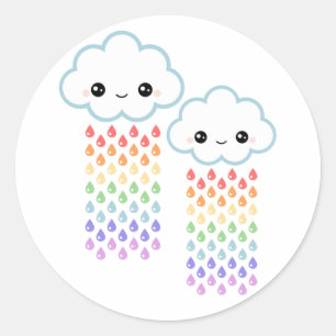 Kawaii Rainbow Rain Classic Round Sticker