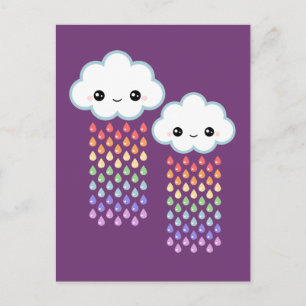 Kawaii Rainbow Rain Postcard