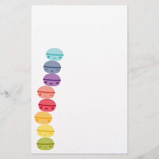 Kawaii Rainbow stacked Macarons Stationery (Front)