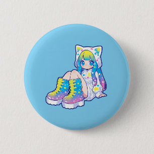 Kawaii Rainbow Star Cat-Eared Girl 6 Cm Round Badge