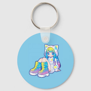 Kawaii Rainbow Star Cat-Eared Girl Key Ring