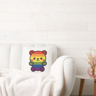 Kawaii Rainbow Teddy – A Cute LGBTQ+ Pride Plush Cushion