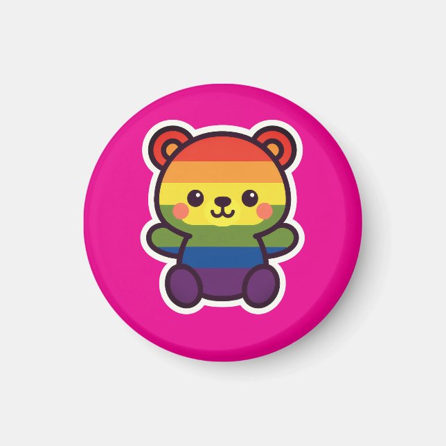 Kawaii Rainbow Teddy – A Cute LGBTQ+ Pride Plush Magnet (Front)