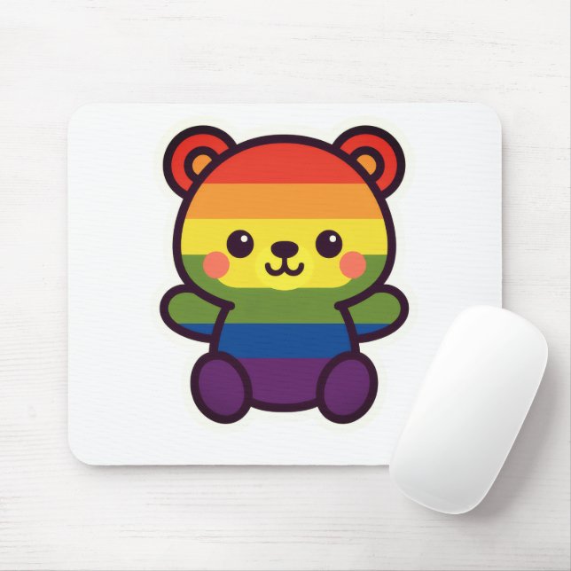 Kawaii Rainbow Teddy – A Cute LGBTQ+ Pride Plush Mouse Pad (With Mouse)