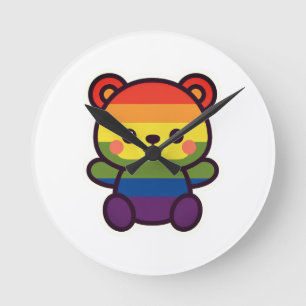 Kawaii Rainbow Teddy – A Cute LGBTQ+ Pride Plush Round Clock