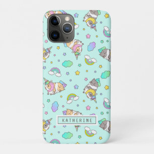 kawaii rainbow unicorn Guinea pig pattern in blue Case-Mate iPhone Case
