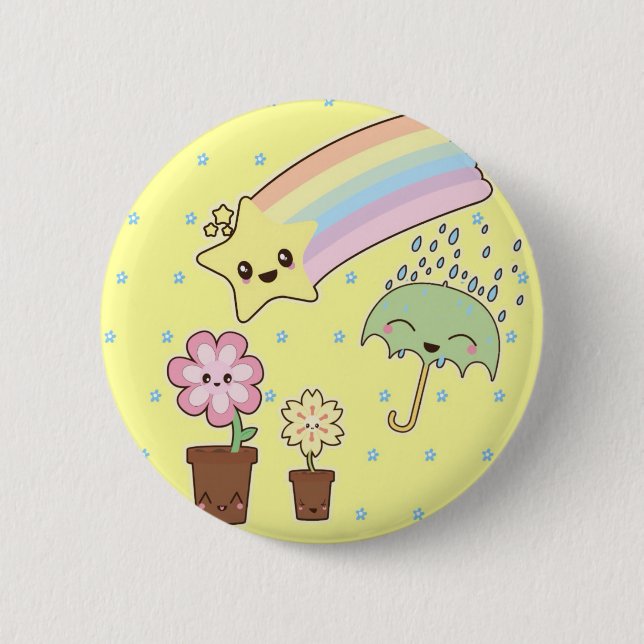 Kawaii rainbow weather pattern so cute 6 cm round badge (Front)